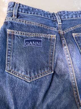 Ganni Blue Denim Jeans with Contrast Orange Stitching